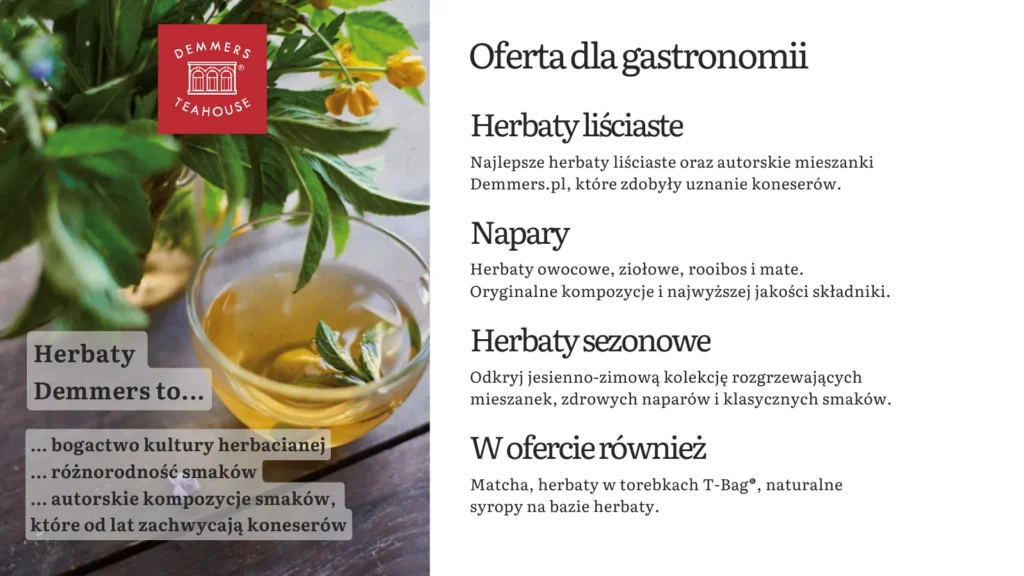 Zakres oferty Demmers dla gastronomii, herbaty liściaste i napary