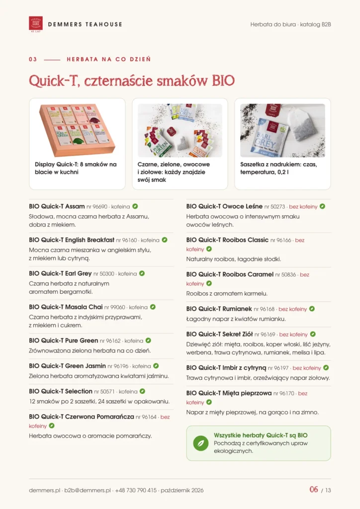 Czternaście smaków herbaty BIO Quick-T