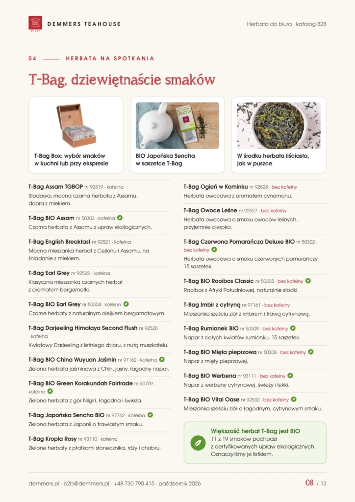 Dziewiętnaście smaków herbaty T-Bag na spotkania