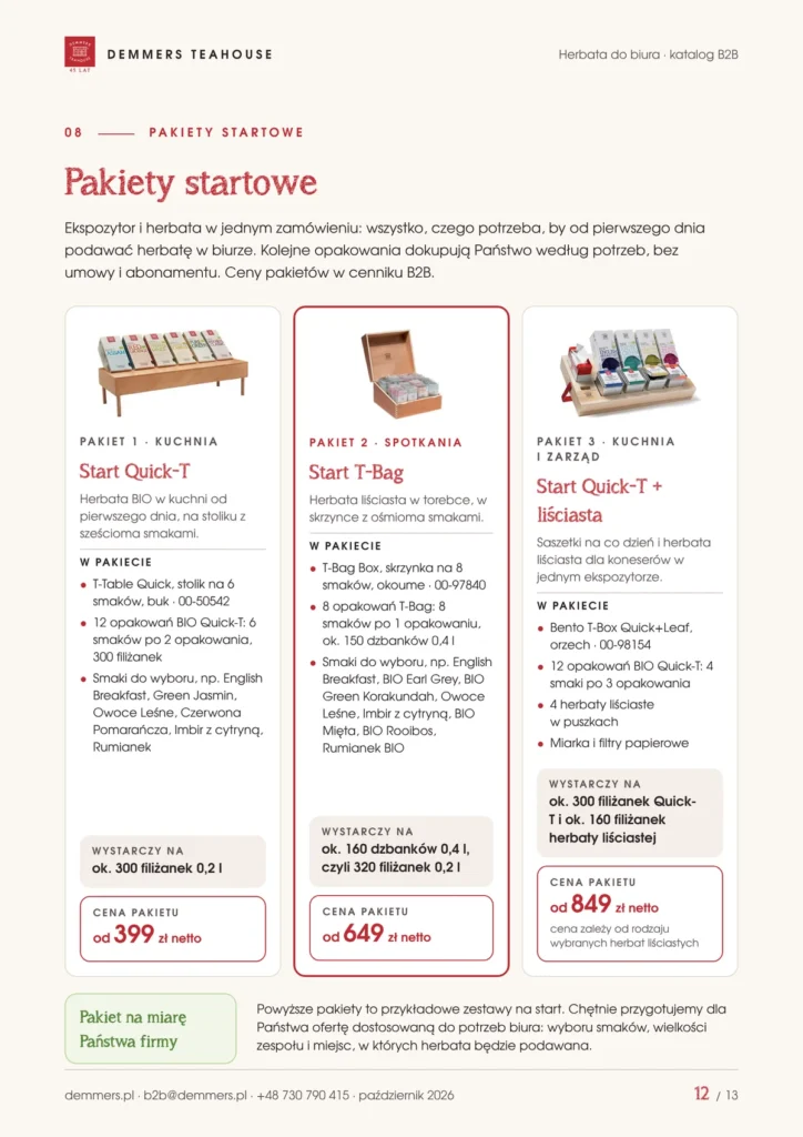 Pakiety startowe: ekspozytor i herbata dla biura